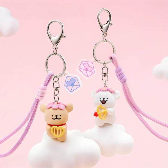 Line Dog Cupid Keychain - White Version